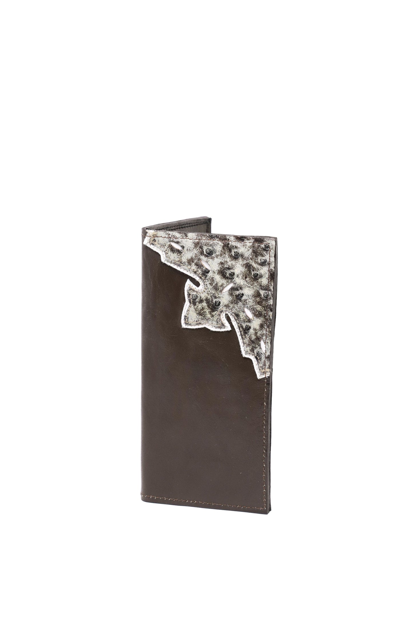 Ostrich Checkbook Wallet Serpentine Bruciatto