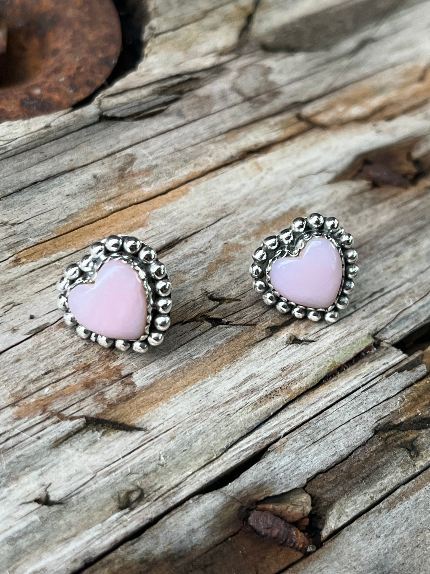 Pink Conch Heart Earrings