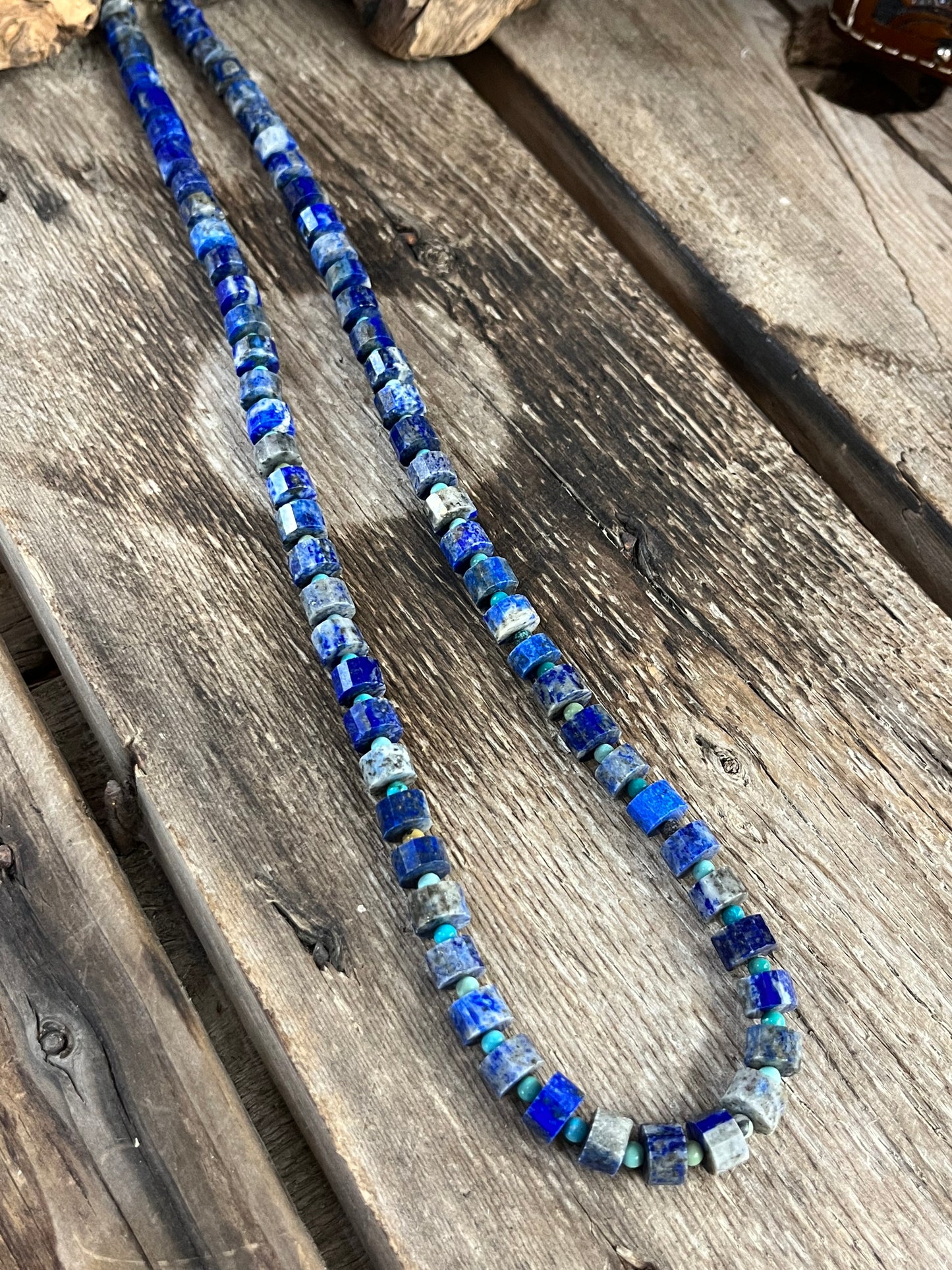 Natural lapis w/turquoise beads necklace
