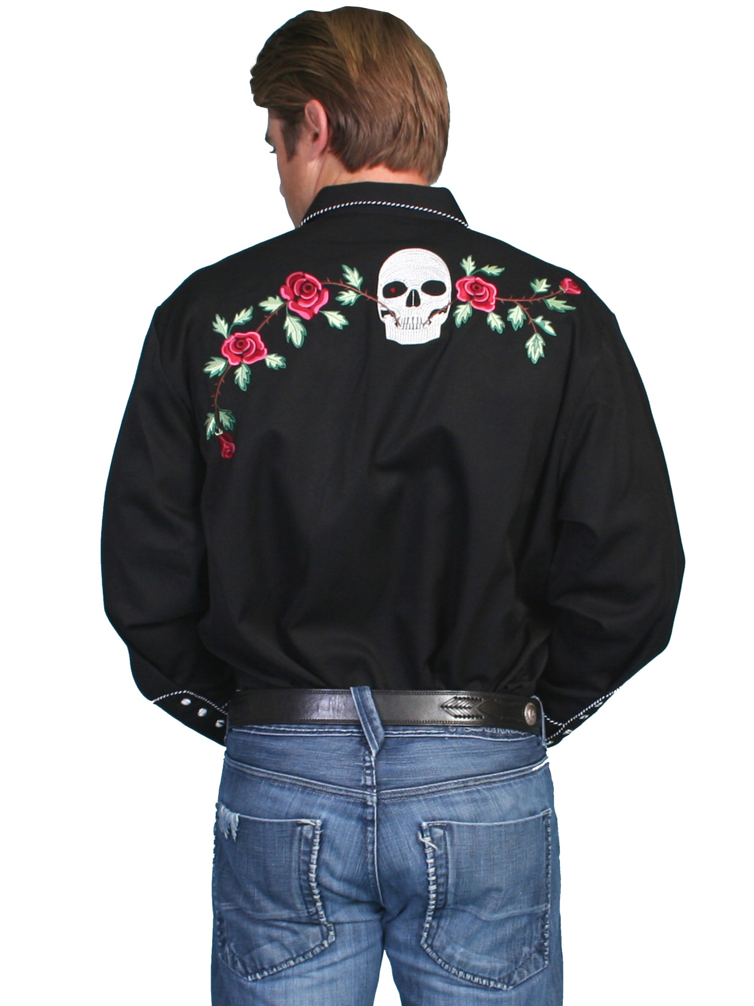 Scully's Men's Skull N' Flowers Embroidered Shirt