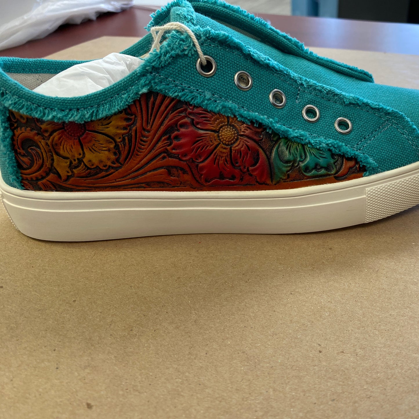 Turquoise Tooled Tennis Shoes